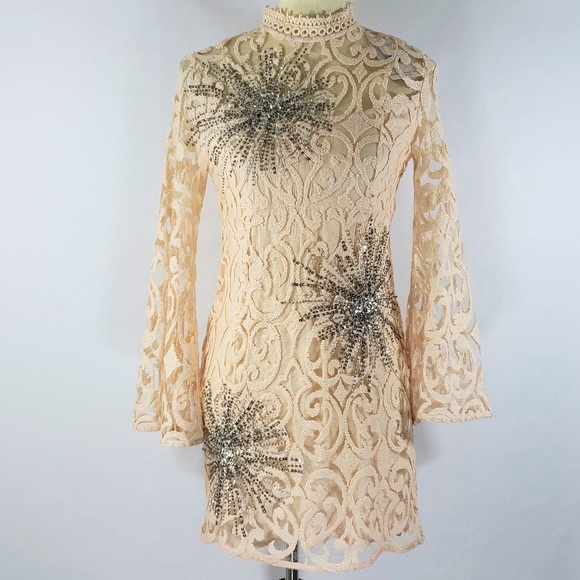 FREE PEOPLE ✨ embellished lace bell sleeve dress - Picture 2 of 6